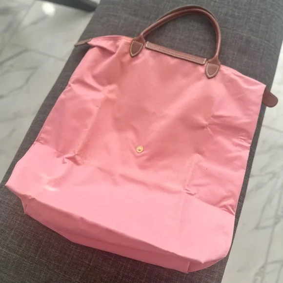 Longchamp Pink Tote Bag with Brown Leather and Zipper Closure - Picture 3 of 16